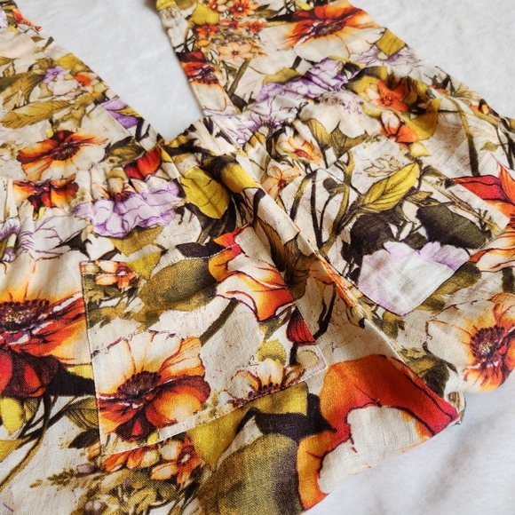 Chico's 100% Linen Elastic Floral Straight Leg Pant 00R - Picture 4 of 7